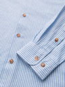 Ombre Clothing Moška progasta lanena srajca s stoječem - bela in modra V2 OM-SHCS-0189 Ombre Clothing