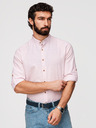 Ombre Clothing Moška progasta lanena srajca s stoječem - bela in roza V3 OM-SHCS-0189 Ombre Clothing