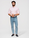 Ombre Clothing Moška progasta lanena srajca s stoječem - bela in roza V3 OM-SHCS-0189 Ombre Clothing