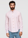 Ombre Clothing Moška progasta lanena srajca s stoječem - bela in roza V3 OM-SHCS-0189 Ombre Clothing