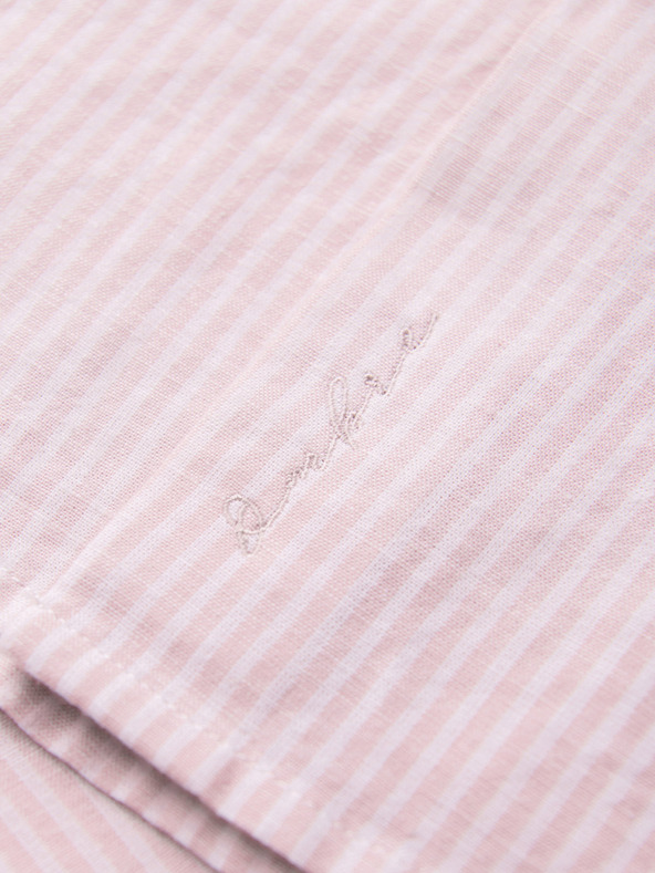 Ombre Clothing Moška progasta lanena srajca s stoječem - bela in roza V3 OM-SHCS-0189 Ombre Clothing