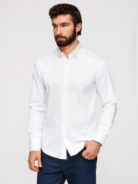 Ombre Clothing Moška klasična srajca SLIM FIT iz satenske tkanine - bela V1 OM-SHOS-0211 Ombre Clothing