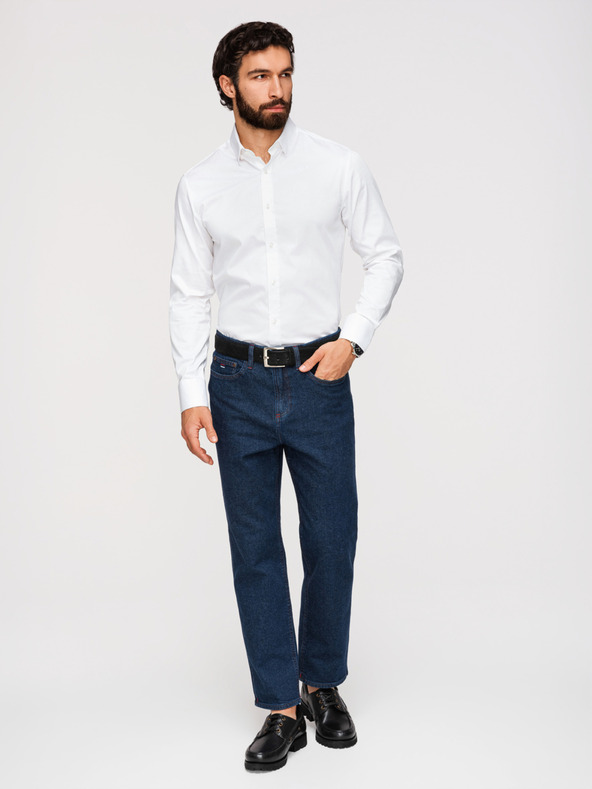 Ombre Clothing Moška klasična srajca SLIM FIT iz satenske tkanine - bela V1 OM-SHOS-0211 Ombre Clothing