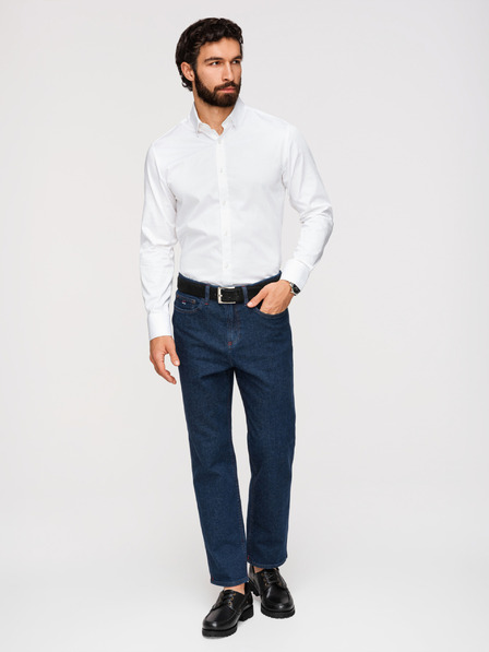 Ombre Clothing Moška klasična srajca SLIM FIT iz satenske tkanine - bela V1 OM-SHOS-0211 Ombre Clothing