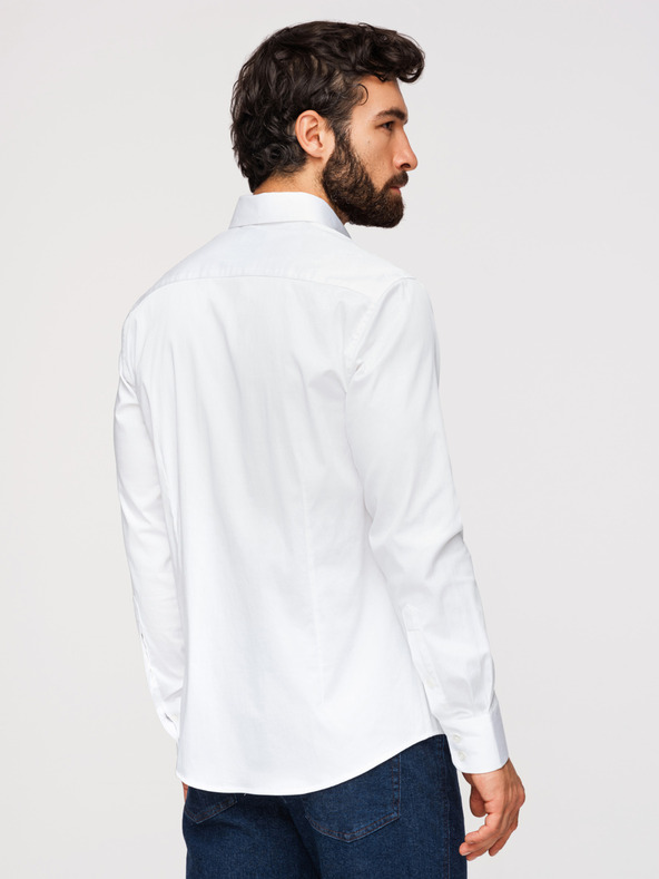 Ombre Clothing Moška klasična srajca SLIM FIT iz satenske tkanine - bela V1 OM-SHOS-0211 Ombre Clothing