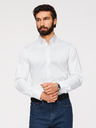 Ombre Clothing Moška klasična srajca SLIM FIT iz satenske tkanine - bela V1 OM-SHOS-0211 Ombre Clothing