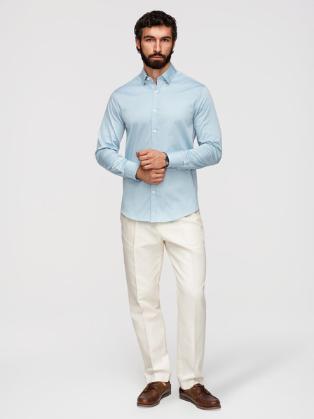 Ombre Clothing Moška klasična srajca SLIM FIT iz satenske tkanine - modra V2 OM-SHOS-0211 Ombre Clothing