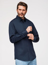 Ombre Clothing Moška klasična srajca SLIM FIT iz satenske tkanine - temno modra V3 OM-SHOS-0211 Ombre Clothing