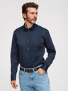 Ombre Clothing Moška klasična srajca SLIM FIT iz satenske tkanine - temno modra V3 OM-SHOS-0211 Ombre Clothing