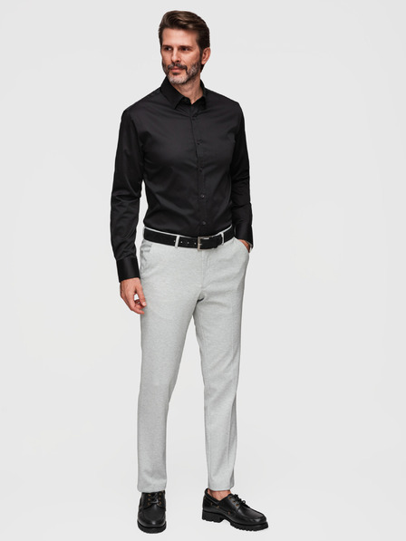Ombre Clothing Klasična moška srajca SLIM FIT iz satenske tkanine - črna V4 OM-SHOS-0211 Ombre Clothing