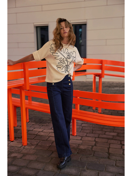 Moodo Temno modre wide leg jeans hlače Moodo