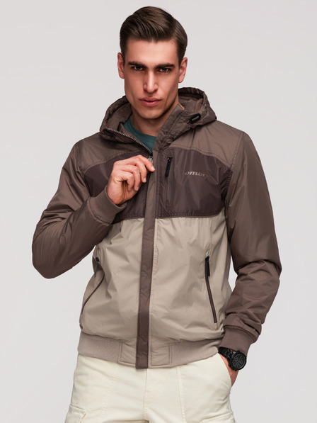 Ombre Clothing Moška lahka barvna športna jakna iz flisa bež Ombre Clothing