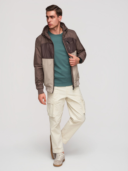 Ombre Clothing Moška lahka barvna športna jakna iz flisa bež Ombre Clothing