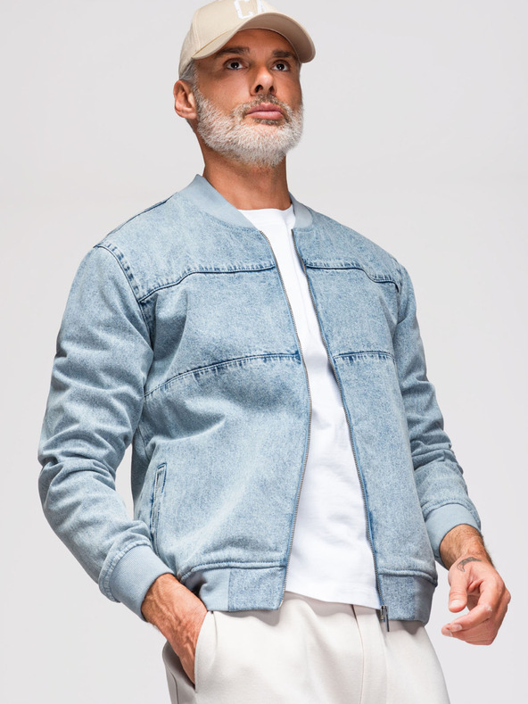 Ombre Clothing Moška bomber jakna iz džinsa z učinkom "stone wash" - svetlo modra V3 OM-JADJ-0163 Ombre Clothing