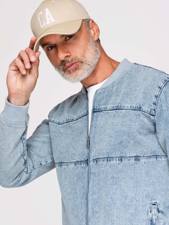 Ombre Clothing Moška bomber jakna iz džinsa z učinkom "stone wash" - svetlo modra V3 OM-JADJ-0163 Ombre Clothing