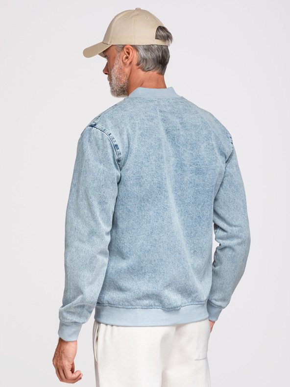 Ombre Clothing Moška bomber jakna iz džinsa z učinkom "stone wash" - svetlo modra V3 OM-JADJ-0163 Ombre Clothing