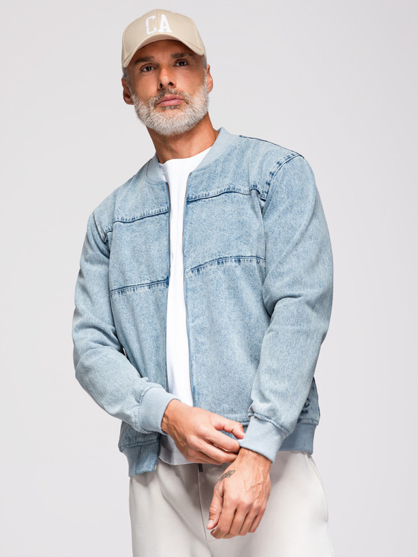 Ombre Clothing Moška bomber jakna iz džinsa z učinkom "stone wash" - svetlo modra V3 OM-JADJ-0163 Ombre Clothing