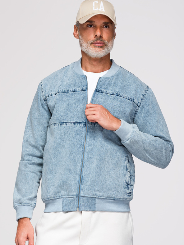 Ombre Clothing Moška bomber jakna iz džinsa z učinkom "stone wash" - svetlo modra V3 OM-JADJ-0163 Ombre Clothing