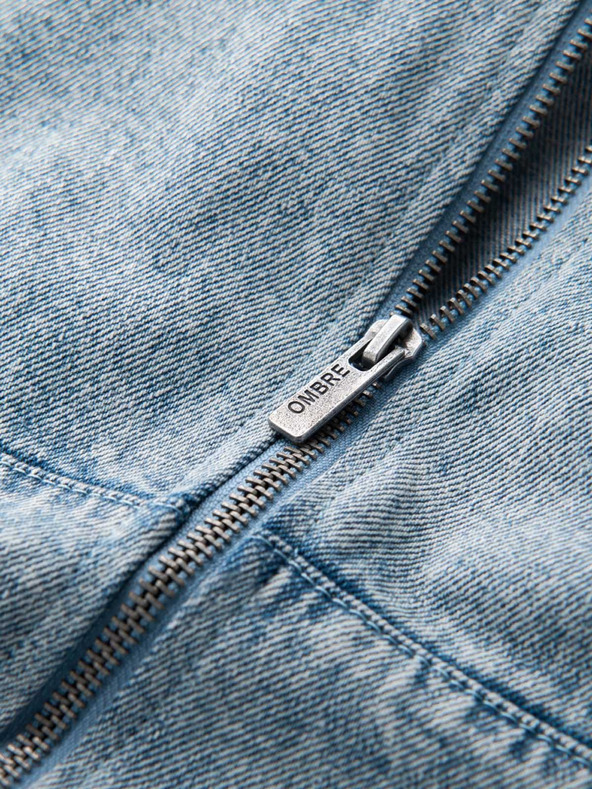 Ombre Clothing Moška bomber jakna iz džinsa z učinkom "stone wash" - svetlo modra V3 OM-JADJ-0163 Ombre Clothing