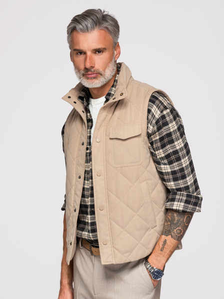 Ombre Clothing Moška prešivana vest s kompot efektom - bež V1 OM-JAVJ-0277 Ombre Clothing