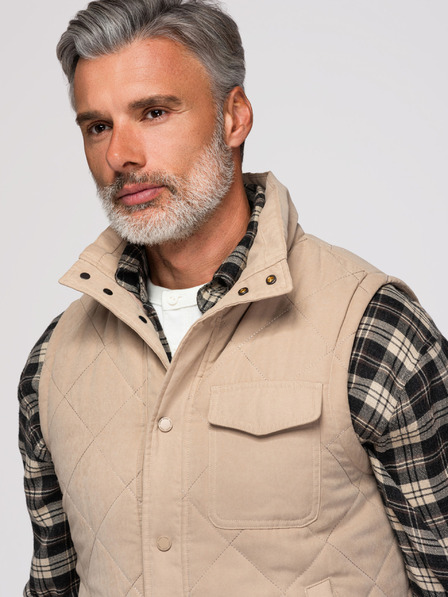Ombre Clothing Moška prešivana vest s kompot efektom - bež V1 OM-JAVJ-0277 Ombre Clothing