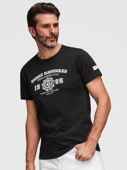 Ombre Clothing Moške bombažne majice s potiskom College - V2 black OM-TSPT-0269 Ombre Clothing