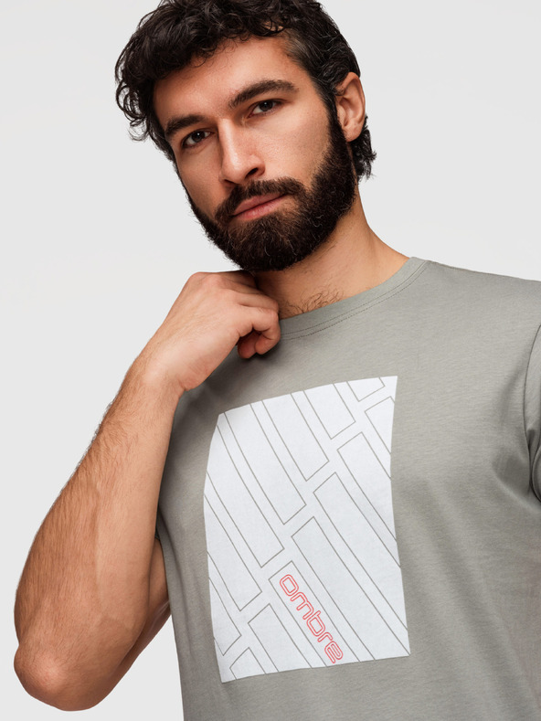 Ombre Clothing Moška bombažna majica z geometrijskim tiskom - siva V3 OM-TSPT-0259 Ombre Clothing
