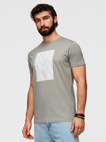 Ombre Clothing Moška bombažna majica z geometrijskim tiskom - siva V3 OM-TSPT-0259 Ombre Clothing