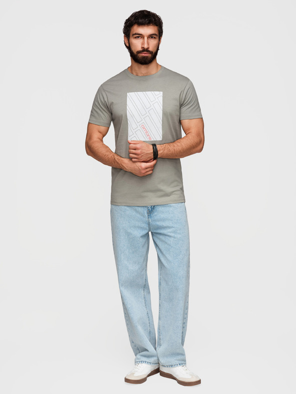 Ombre Clothing Moška bombažna majica z geometrijskim tiskom - siva V3 OM-TSPT-0259 Ombre Clothing