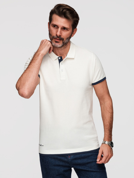 Ombre Clothing Moška bombažna polo majica s kontrastnim robom - bela V1 OM-POSS-0170 Ombre Clothing