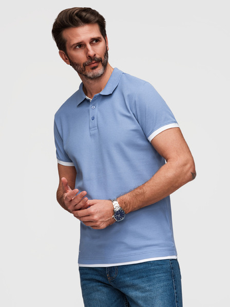 Ombre Clothing Moška bombažna polo majica s kontrastnim robom - modra V3 OM-POSS-0170 Ombre Clothing