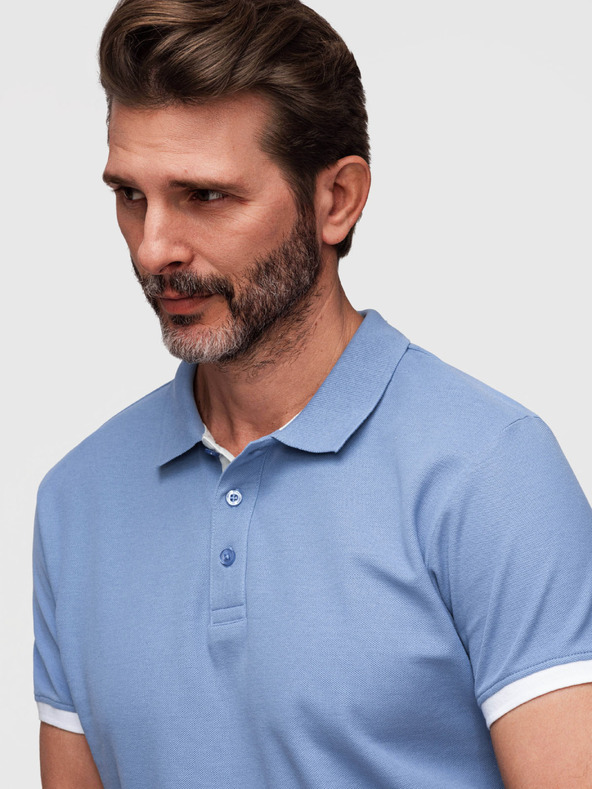 Ombre Clothing Moška bombažna polo majica s kontrastnim robom - modra V3 OM-POSS-0170 Ombre Clothing