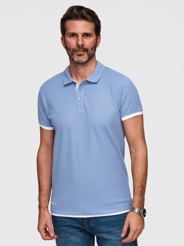 Ombre Clothing Moška bombažna polo majica s kontrastnim robom - modra V3 OM-POSS-0170 Ombre Clothing