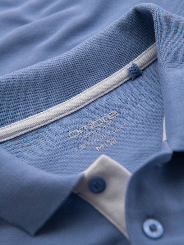 Ombre Clothing Moška bombažna polo majica s kontrastnim robom - modra V3 OM-POSS-0170 Ombre Clothing