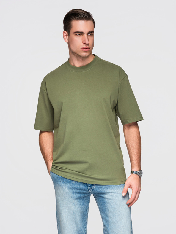 Ombre Clothing Majica OM-TSBC-0291 - črna/bela/svetlo olivna Ombre Clothing