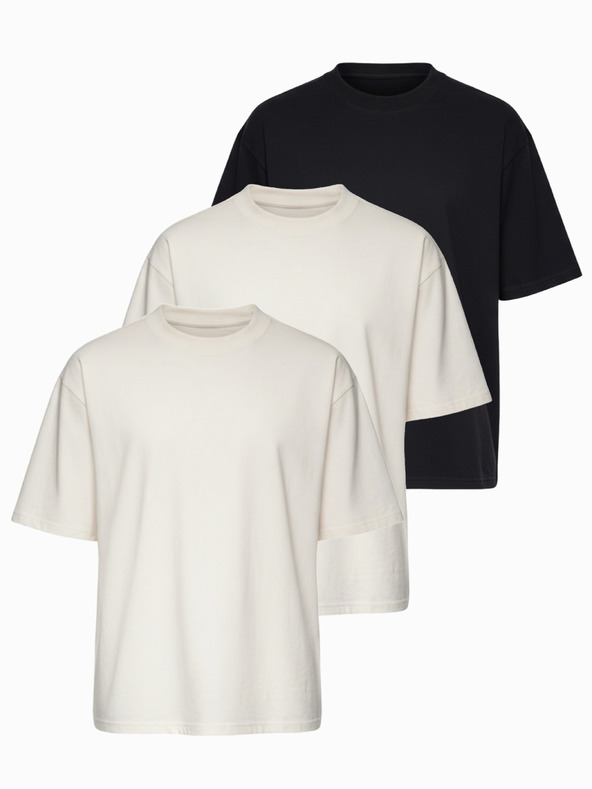 Ombre Clothing Majica OM-TSBC-0291 - off white/off white/črna Ombre Clothing