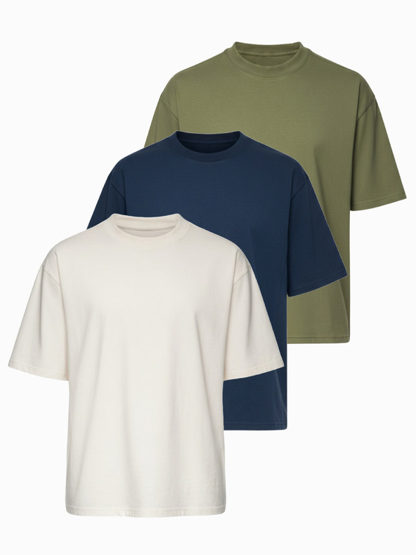 Ombre Clothing Majica OM-TSBC-0291 - off white/bledo olivna/navy Ombre Clothing
