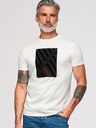 Ombre Clothing Moško bombažno majico z geometrijskim potiskom - belo V1 OM-TSPT-0259 Ombre Clothing
