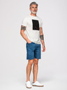 Ombre Clothing Moško bombažno majico z geometrijskim potiskom - belo V1 OM-TSPT-0259 Ombre Clothing