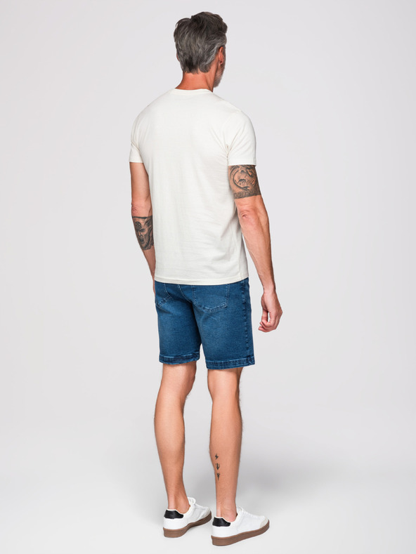Ombre Clothing Moško bombažno majico z geometrijskim potiskom - belo V1 OM-TSPT-0259 Ombre Clothing