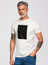 Ombre Clothing Moško bombažno majico z geometrijskim potiskom - belo V1 OM-TSPT-0259 Ombre Clothing
