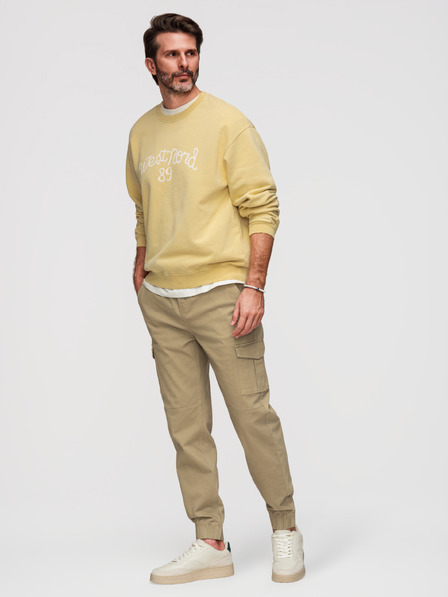 Ombre Clothing Moške hlače JOGGERY s tovornimi žepi na zadrgo - khaki V1 OM-PAJO-0290 Ombre Clothing