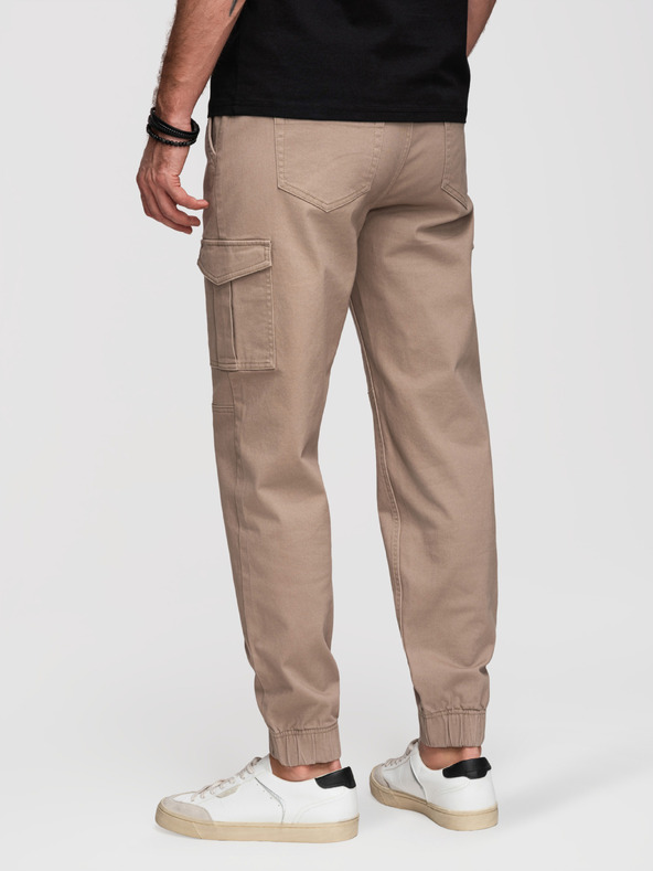 Ombre Clothing Moške hlače JOGGERY s tovornimi žepi na zadrgo - bež V2 OM-PAJO-0290 Ombre Clothing