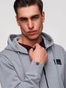Ombre Clothing Moška majica na zadrgo s kapuco in našitkom - siva V1 OM-SSZP-0256 Ombre Clothing