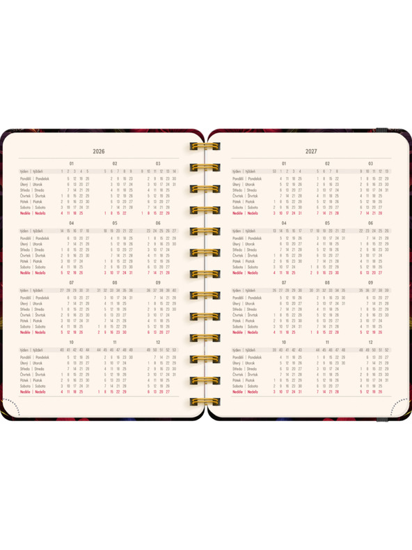 NOTIQUE NOTIQUE Spiralni 18-mesečni dnevnik Petito – Rdeči cvetovi 2026/2027, 13 x 18 cm