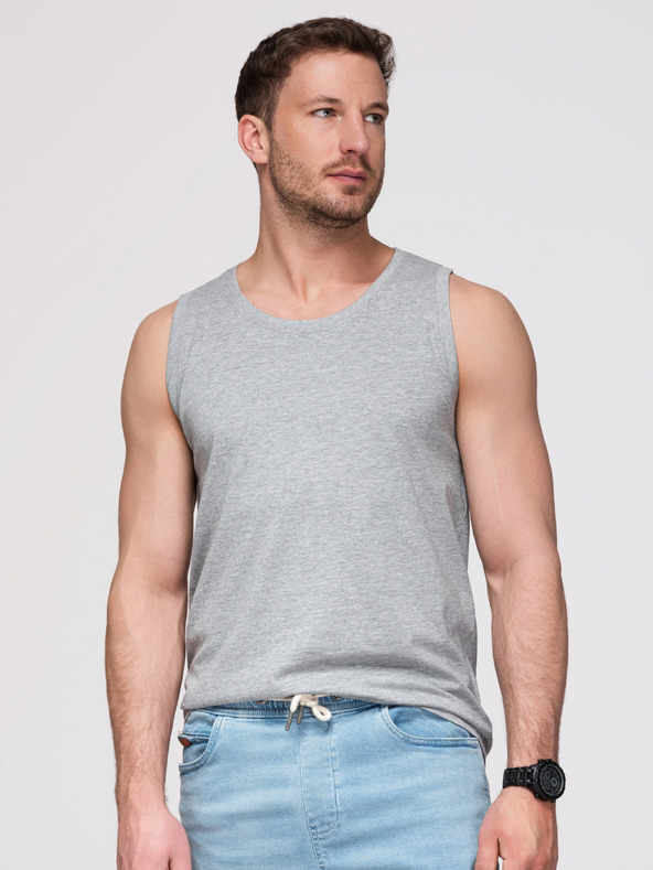 Ombre Clothing Moške bombažne majice BASIC - siva melanž V2 OM-TSBT-0272 Ombre Clothing