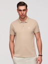 Ombre Clothing Moški bombažni polo BASIC - bela/bela/svetlo rjava V6 OM-POBS-0171 Ombre Clothing