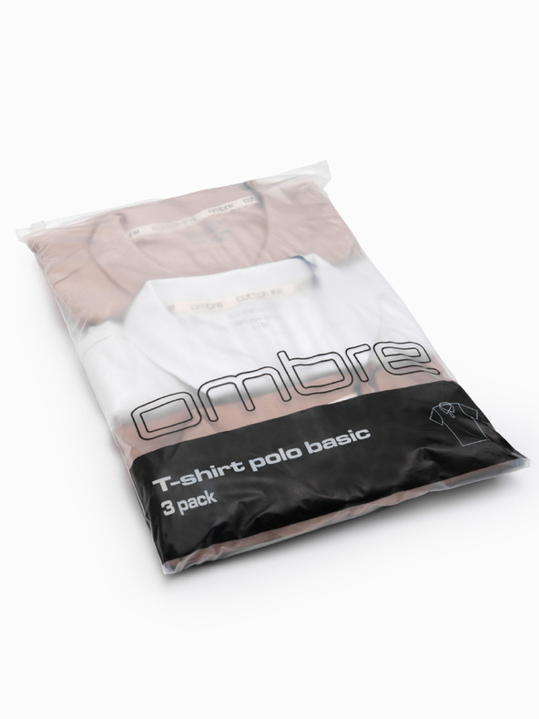 Ombre Clothing Moški bombažni polo BASIC - bela/bela/svetlo rjava V6 OM-POBS-0171 Ombre Clothing