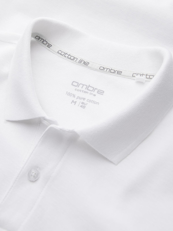 Ombre Clothing Moški bombažni polo BASIC - bela/bela/svetlo rjava V6 OM-POBS-0171 Ombre Clothing