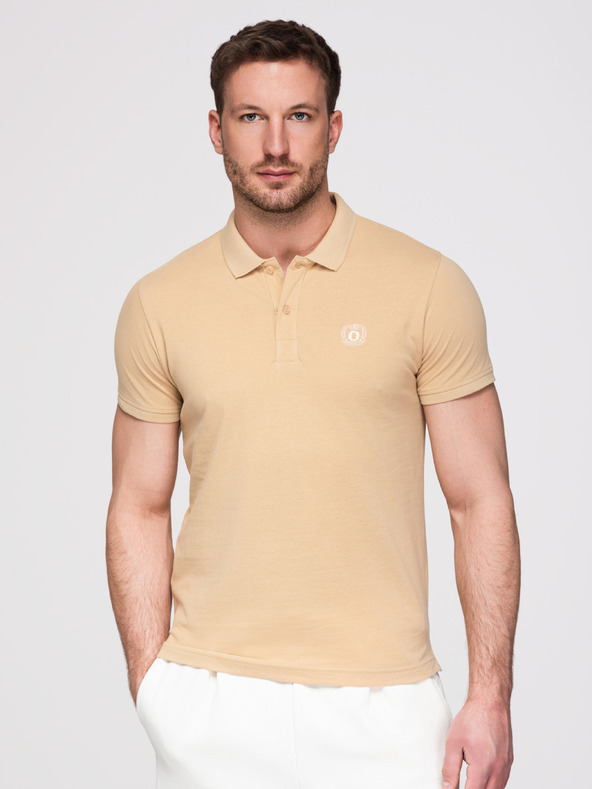 Ombre Clothing Moško bombažno polo majico BASIC - črna/bela/bež V7 OM-POBS-0171 Ombre Clothing